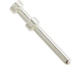 Nærbillede af Harting HAN E crimp stikben til 0,5mm², detaljeret visning af den sølvbelagte overflade og konstruktion.