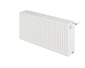 Stelrad Compact All In Type 33 hvid panelradiator, 600 mm høj og 1500 mm lang, med synlige termostatventiler og hvide paneler.