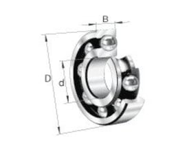 Schaeffler FAG 6303-C sporkugleleje med dimensioner angivet, viser kuglerne og banerne.