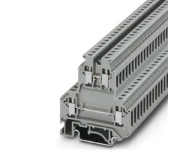 Detaljeret vinkel af Phoenix Contact Mikroklemme MTTB 1,5, viser skrueterminalerne og dens kompakte grå design.