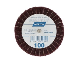 Norton Bear-Tex Clean and Blend lamelslibevift på skaft, 80 x 50 x 6 mm, set forfra med bordeauxrøde lameller.