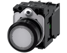 Siemens belyst trykknap 22mm rund i klar plast, med 1NO kontakt og 24V LED.
