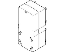 Festo parallelbyggesæt EAMM-U-86-D60-70A-102 størrelse 86 med monteringshuller og stik i en vinkeltæt tegning.
