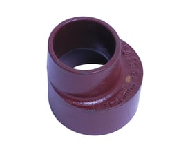 Rød SML reduktion i støbejern til afløbssystemer, uden muffe, med dimensioner 80-50mm.