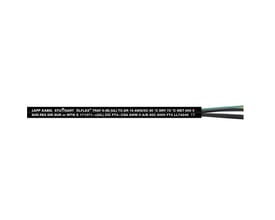 Lapp Olflex Tray II kabel med teksten 5G10 8/5C trykt på den sorte kappe, der ender med farvede ledere.