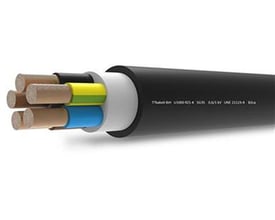 Kabel 5G35 RZ1-K flex, 500M, TR.SORT B2CA, viser de fem indre ledere med forskellige isolationsfarver og den sorte ydre kappe.