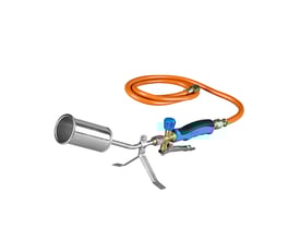 Tagbrændersæt med 1,5m slange, kort rør og Ø50mm brænder på hvid baggrund.