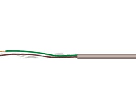 Fleksibel multikabel 2X0,14 med to farvede ledere, brun og grøn, på isoleringsmateriale.