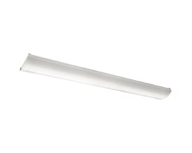 SG Armaturen Wave 1200 LED armatur i hvidt pulverlakeret stål med akrylskærm og aluminium endestykker på hvid baggrund.