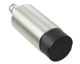 Omron LITE induktiv aftaster i nikkel-messing med kort M30 gevind, uafskærmet, 30 mm detektionsafstand og M12 plug-in.