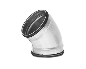 Enkelt billede af Lindab Safe BU 45 graders bøjning til 63 mm ventilationsrør, fremstillet i galvaniseret stål.