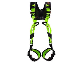 FallSafe LITE FS242 sele i størrelse S/M, fremstillet i neongrøn og sort med polstring på skuldre og lår.