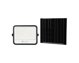 V-TAC 400W LED projektør og solpanel separat på hvid baggrund, sort hus.