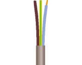 Nexans H05VV-F PKAJ 3G1,5 ledning i grå farve, viser de tre indre ledere og den ydre kappe.