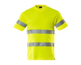 Mascot Safe T-shirt i hi-vis gul, størrelse 3XL, med reflekser og V-hals, fremstillet af bomuld og polyester.
