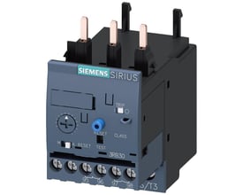 Siemens Sirius overbelastningsrelæ, størrelse S0, justerbar fra 3-12A med skrueterminaler og reset-knap.