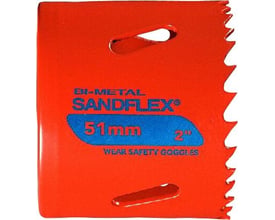 Rød Bahco Sandflex HSS bi-metal-hulsav, 46 mm, med tandkrans og synlig mærkning på 51 mm.