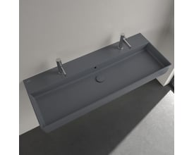 Oversigtsbillede af Villeroy & Boch Memento 2.0 håndvask i grå, 120cm, med fokus på den firkantede udformning og overløb.