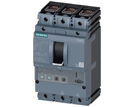 Siemens 3VA2 maksimalafbryder, 3-polet, grå med sort håndtag og tydelig mærkning af funktioner og tekniske specifikationer.