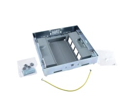 Legrand gulvboks support til 16 moduler i metal med grå plastindsats, inkluderer jordledning og monteringsdele.