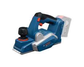 Bosch PRO GHO18V-20 batteridrevet elhøvl i blå og sort, set skråt forfra med dybdejusteringsknap og håndtag.