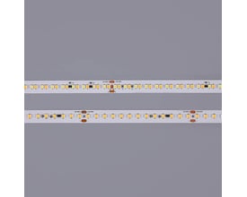 Tæt overblik af Ansell Lighting U-Cell LED bånd med 160 LED/meter og 48V mærkning, vist på grå baggrund.