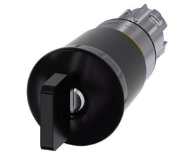 Siemens rund paddetrykknap med CES lås, 22 mm, i skinnende sort metal og med nøglebetjent frigivelse.