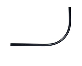 Sort 63 mm PVC-indføringsbøjning til 32/40 mm rør, vist med vandret og lodret rørstykke forbundet af en rund bøjning.