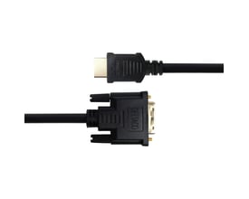 Sort Deltaco HDMI til DVI-D single link-kabel på 2 meter med begge stik vist tæt sammen.