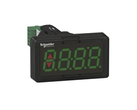 Schneider Electric digitalt panelmeter med grønt 4-cifret display og grøn logo, designet til 22 mm frontmontering.