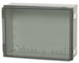 Fibox vægskab i PC med dimensioner 300x400x180 mm, vist uden låg på grå baggrund.