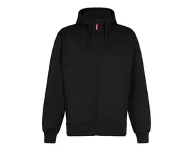 Sort Engel sweatshirt med hætte i størrelse 2XL, med gennemgående lynlås og elastik ved ærmer og bund.