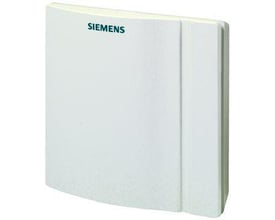 Siemens RAA11 elektromekanisk rumtermostat i hvid plast med tydeligt Siemens logo på den øverste venstre side.