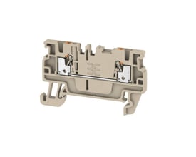 Enkel Weidmüller gennemgangsklemme A2C i beige, 1,5 mm², med push-in-tilslutning og monteringsfod.