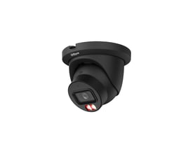 Sort Dahua 4 MP Smart Dual Light netværkskamera med fast 2,8 mm linse, vist skråt forfra.