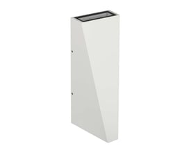 Hvid 4W LED-væglampe fra V-TAC med skråt formet front og mørk lysåbning øverst, set i en vinkel.