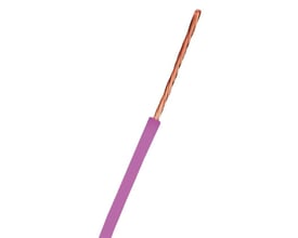 Nexans H07V2-K ledning 1x2,5mm² med violet PVC-isolering og synlig kobberleder isoleret med blyfri PVC.
