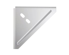 Flamco skinnebeslag til hjørne, 165x165x4 mm, med to ovale huller og en langsgående rille i blankt metal.