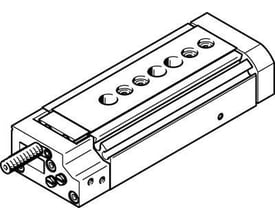 Festo minislæde DGSL-10-30-Y3A med kugleføring, 30mm slaglængde og hydrauliske støddæmpere, vist i teknisk tegning.