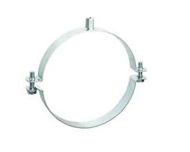Beck ventilationsrørbøjle uden gummi til Ø125 mm rør, vist åben med gevindbeslag til M8/M10.