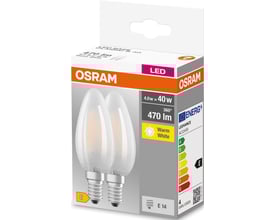 Ledvance LED Base kerte lyskilder, 2-pak, mat hvid med E14 fatning og 470lm.