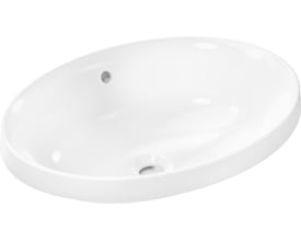 Hansgrohe Xuniva D håndvask i hvid porcelæn, oval udformning, viser overløb og ingen hanehul.