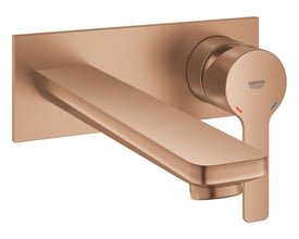 Grohe Lineare indbygget håndvaskarmatur i børstet warm sunrise med flad tud og rundt 1-grebs håndtag.