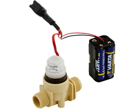 Broen EL magnetventil på 6 V med beige ventilhus, synlige ledninger og sort batteriholder.