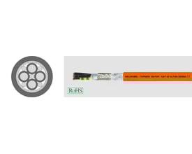 HELUKABEL TOPSERV 121 PUR, orange, (4G35+2x(2x1,5)) kabel, vist både som tværsnit og udskåret, der viser konstruktion og RoHS-mærkning.