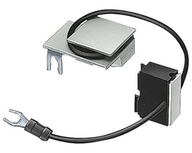 Siemens overspændingsdæmper varistor med kabelafstandsstykke, 127-240V AC, sort og sølvfarvet, med tilslutningskabel og spadestik.