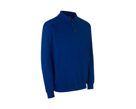 ID Identity GAME polosweatshirt i kongeblå, størrelse 3XL, med tre knapper og polokrave set fra siden.