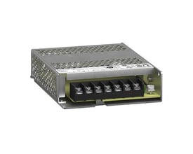 Schneider Electric Modicon ABLP strømforsyning til panelmontering med 12V, 8,5A udgang og 6 terminaler på en sort blok.