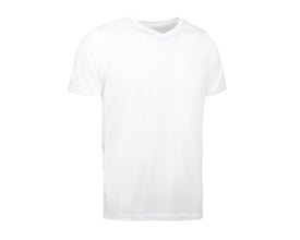 ID Identity T-shirt Yes med V-hals i hvid, størrelse 2XL, fremstillet i svedtransporterende og hurtigttørrende materiale.