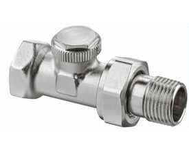 IMI TA TRIM DN10 ligeløb returkobling med 1/2" gevind, forindstilling og afspærring i blankt metal.